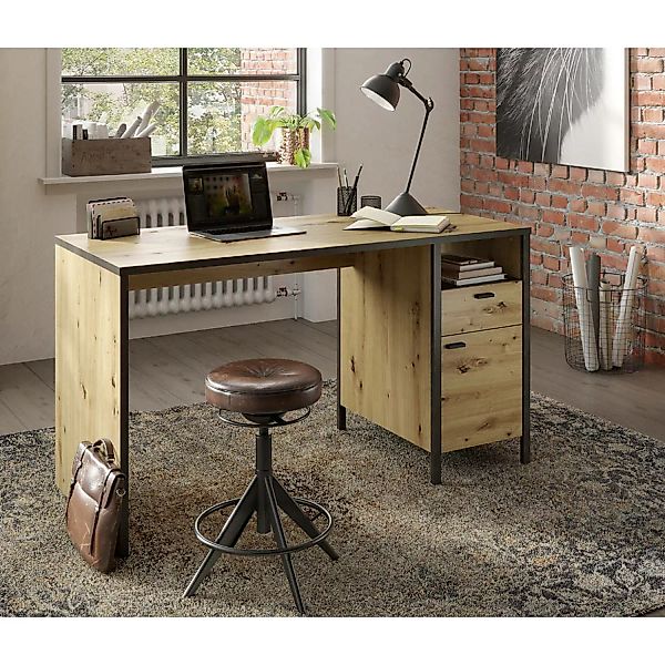 Industrial Design Schreibtisch INDORE-10 in Artisan Eiche Nb./Stahl dunkel, günstig online kaufen