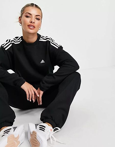 adidas – Training – Sweatshirt mit kurzem Schnitt und drei Streifen in der günstig online kaufen