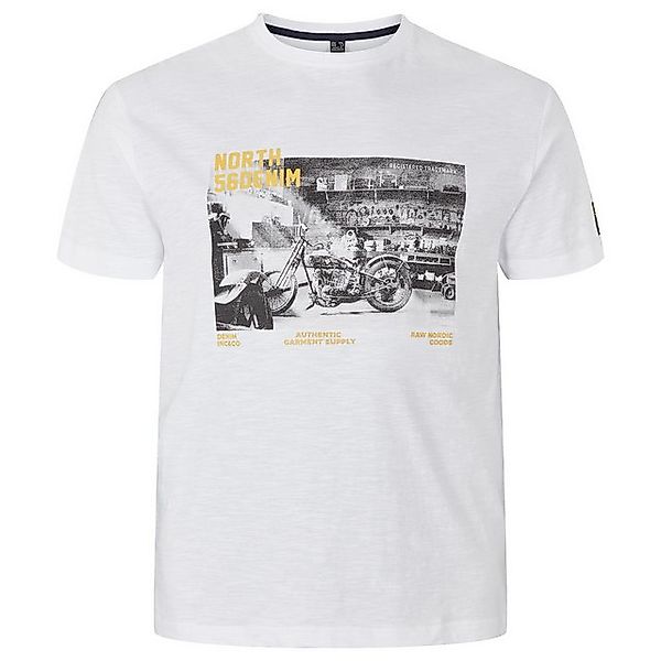 north 56 4 V-Shirt North56Denim Übergröße T-Shirt weiß Motorrad-Print günstig online kaufen