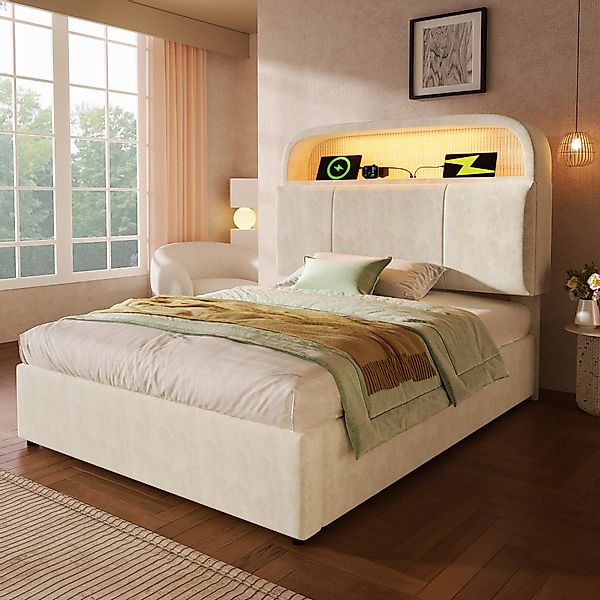 TavilaEcon Polsterbett Höhenverstellbares Bett mit LED-Beleuchtung, günstig online kaufen