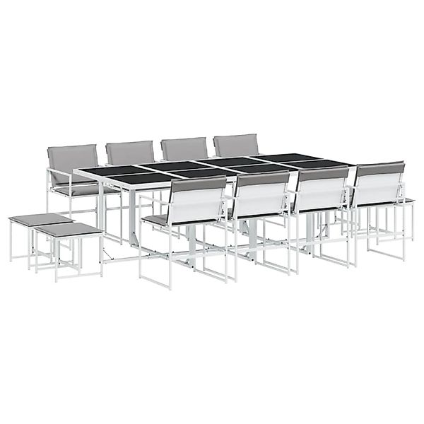 vidaXL 13-Tlg Garten-Essgruppe mit Kissen Weiß Textilene 3295100 günstig online kaufen
