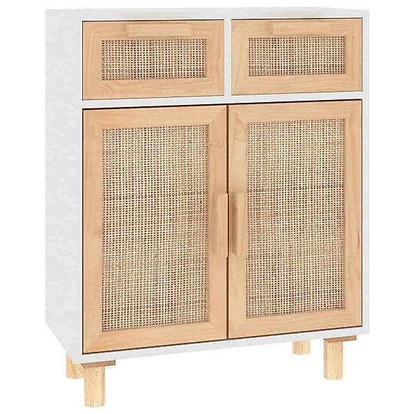 vidaXL Sideboard Weiß 60x30x75 cm Massivholz Kiefer und Natur-Rattan 345636 günstig online kaufen
