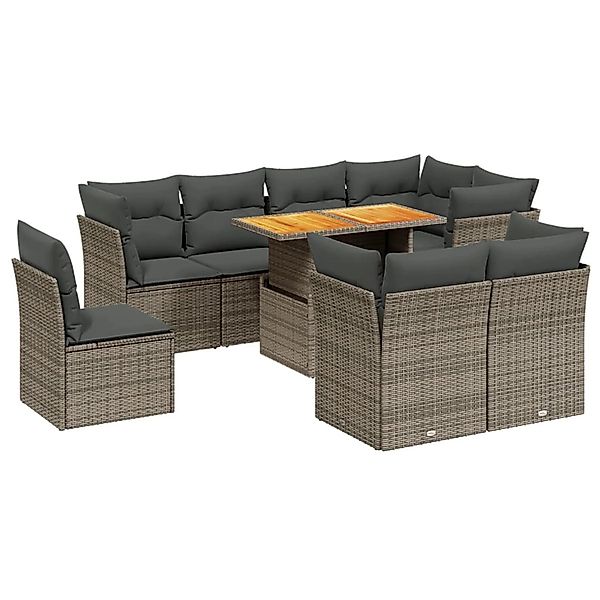 vidaXL 9-Tlg Garten-Sofagarnitur mit Kissen Grau Poly Rattan 3270934 günstig online kaufen