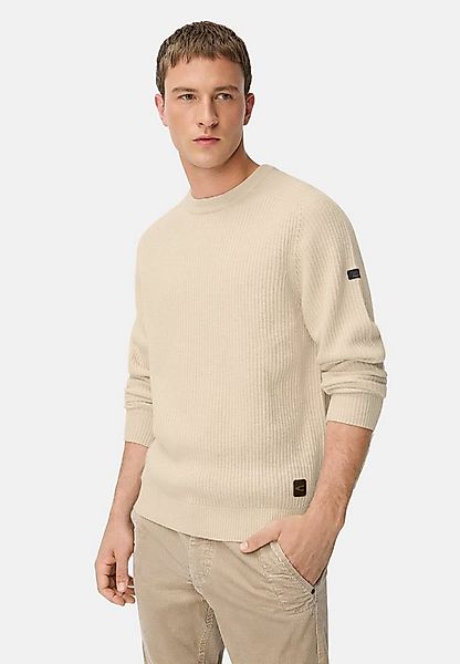 camel active Strickpullover aus reiner Lammwolle Langarm Kapuze Markenlabel günstig online kaufen