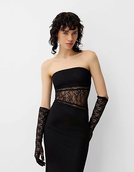 Bershka Bandeau-Maxi-Kleid Mit Spitze Damen Xs Schwarz günstig online kaufen