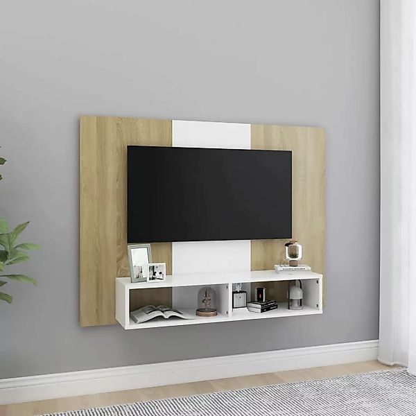 Tv-wandschrank Weiß Sonoma-eiche 120x23,5x90 Cm Spanplatte günstig online kaufen