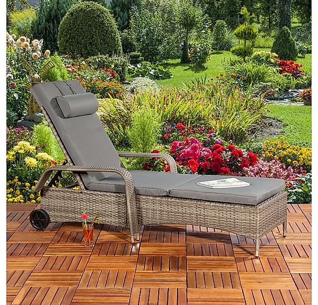 Melko Gartenliege Sonnenliege Gartenliege Polyrattan inkl. Kissen&Kopfstütz günstig online kaufen