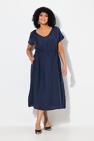 Ulla Popken Maxikleid Maxikleid Tunnelzug V-Ausschnitt günstig online kaufen