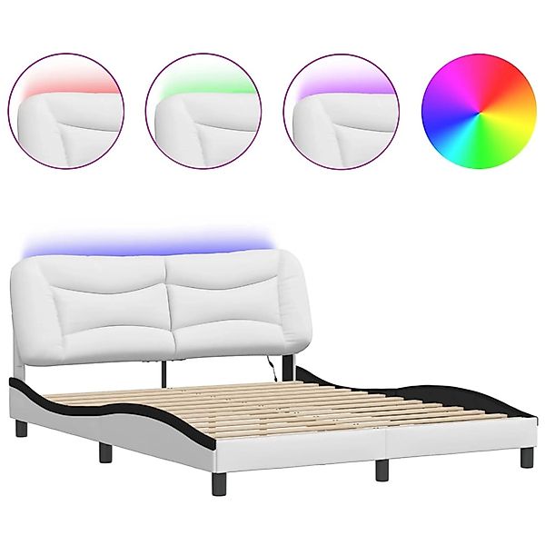 vidaXL Bettgestell mit LED ohne Matratze Hvar Weiß und Schwarz 160x200 cm K günstig online kaufen