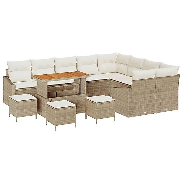 vidaXL Gartensofa-Set mit Kissen mit Speicher 13 Stk Beige Poly Rattan 3364 günstig online kaufen
