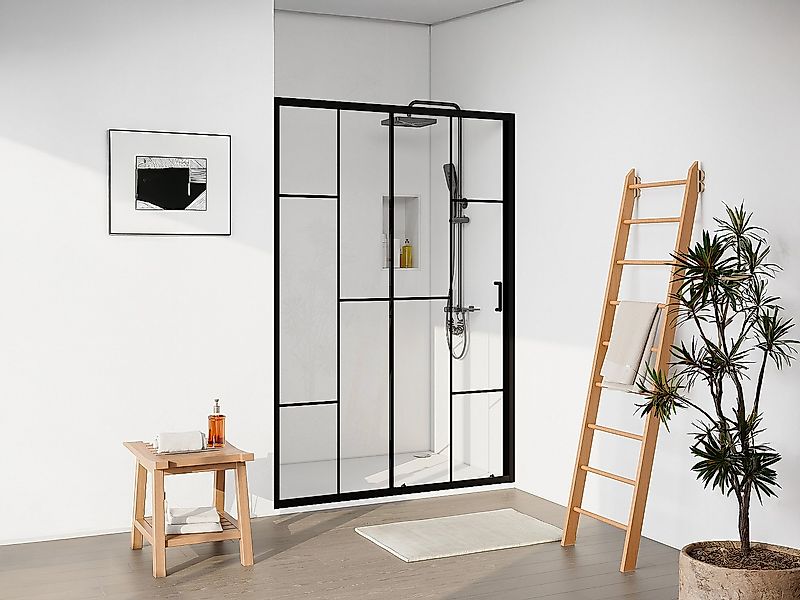 Duschtür Schiebetür - Metall matt Schwarz - Verrière-Style - Glas antikalk günstig online kaufen