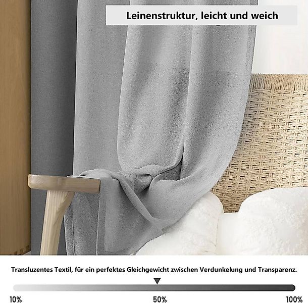 Woltu Gardine (2 St), Ösen, halbtransparent, Vorhänge Leinenoptik günstig online kaufen