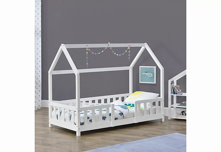 en.casa Kinderbett, »Sisimiut« Haus-Optik mit Rausfallschutz 70x140cm Weiß günstig online kaufen