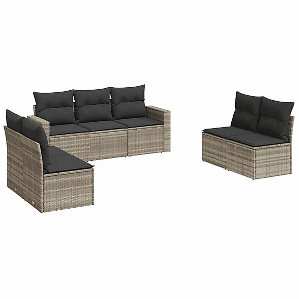 vidaXL 7-tlg Garten-Sofagarnitur mit Kissen Hellgrau Poly Rattan Modell 10 günstig online kaufen