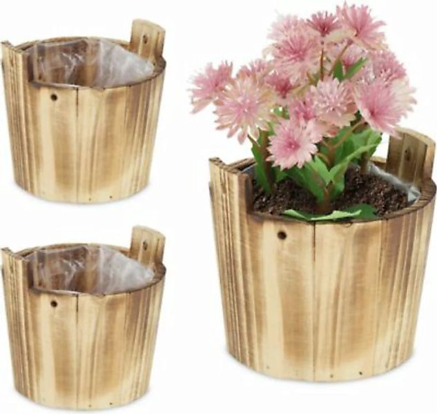 relaxdays Holz Blumentopf im 3er Set natur günstig online kaufen