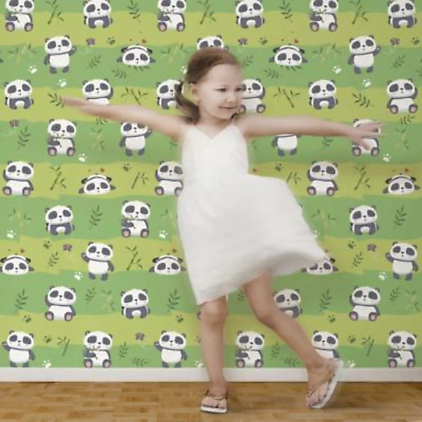 Bilderwelten Kindertapete Süße Pandabären Tapete grün Gr. 432 x 290 günstig online kaufen