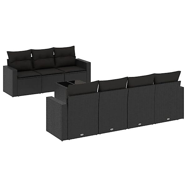vidaXL 8-Tlg Garten-Sofagarnitur mit Kissen Schwarz Poly Rattan 3251062 günstig online kaufen