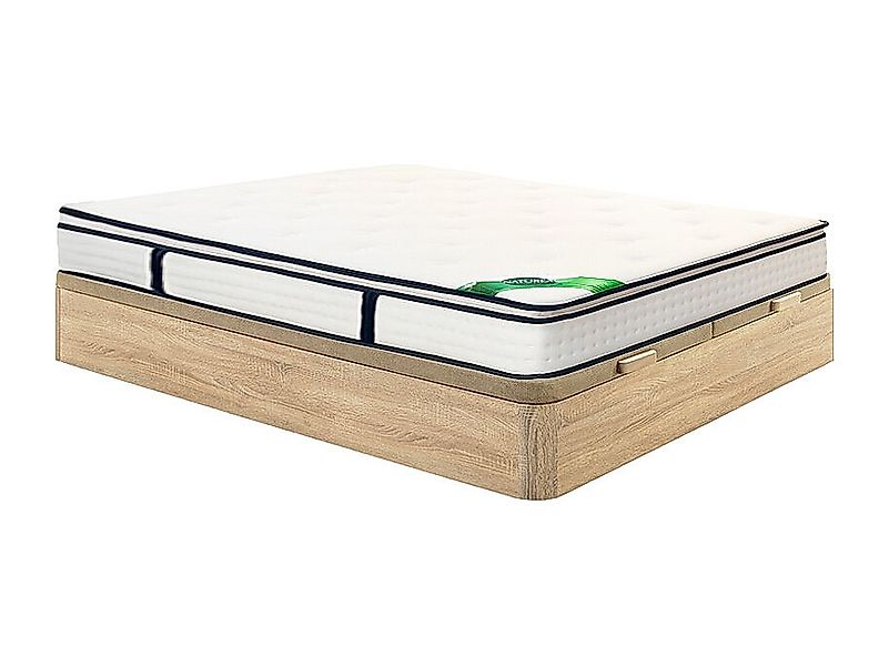 Bett-Set 180 x 200 cm, Bettkasten natur hell + 7-Zonen-Taschenfederkernmatr günstig online kaufen