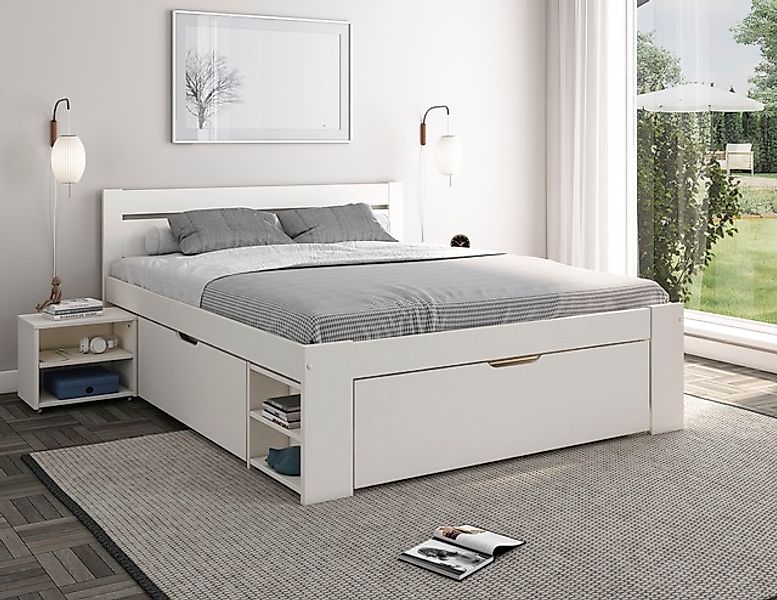 OTTO home Massivholzbett »"HANNES " mit Schubladen und Regalen, Nachtschran günstig online kaufen