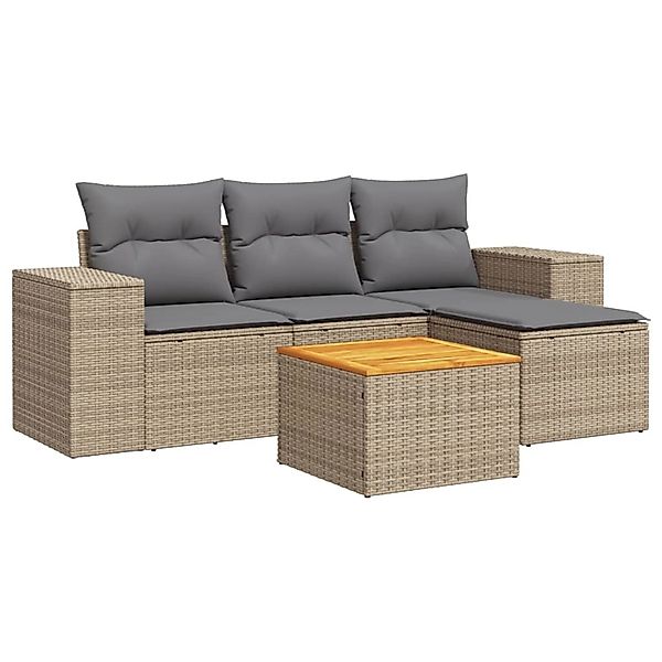 vidaXL 5-Tlg Garten-Sofagarnitur mit Kissen Beige Poly Rattan 3225415 günstig online kaufen