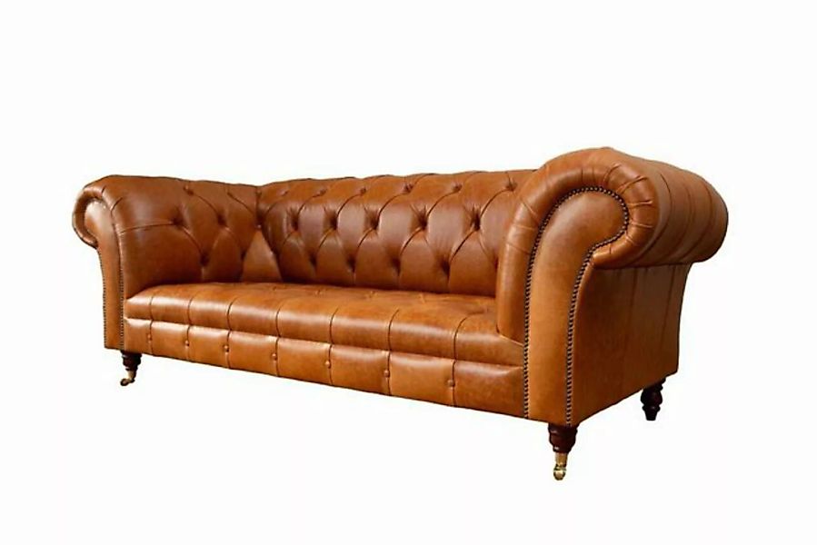 JVmoebel Chesterfield-Sofa Handgefertigtes 3-Sitzer Vintage Tan Anilin Lede günstig online kaufen