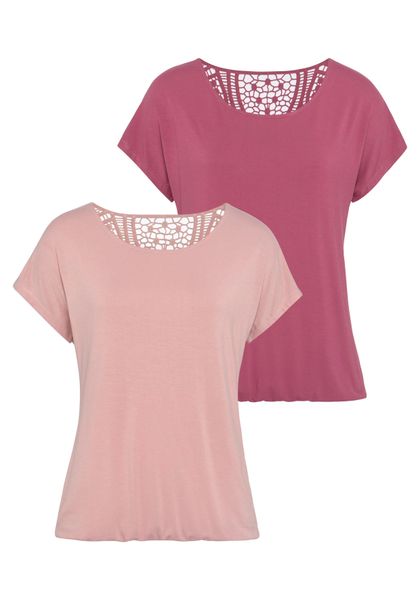 Vivance Kurzarmshirt "mit Häkelspitze am Rücken" 2er-Pack, aus weichem Visk günstig online kaufen