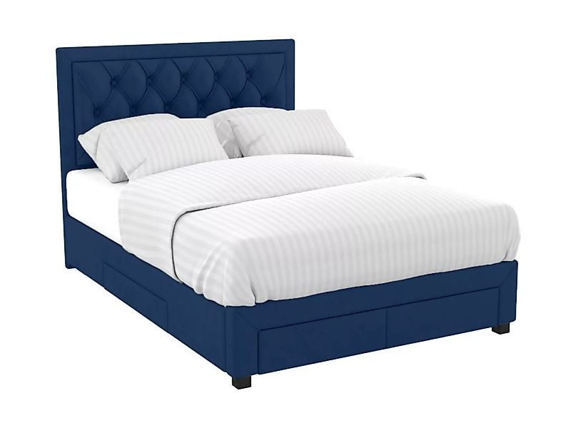 Polsterbett mit Schubladen - 180 x 200 cm - Samt - Blau - LEOPOLD günstig online kaufen