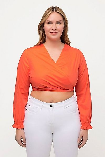 Ulla Popken Wickelbluse Wickelbluse kurz V-Ausschnitt Langarm Biobaumwolle günstig online kaufen