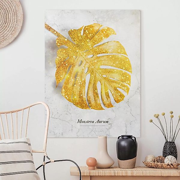 Leinwandbild - Hochformat Gold - Monstera Aurum günstig online kaufen