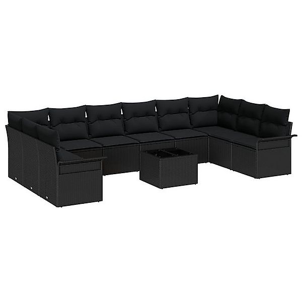 vidaXL Loungesofa 11-teiliges Garten Sofa Set mit Kissen Beige Poly-Rattan, günstig online kaufen