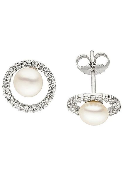 JOBO Paar Ohrstecker, 925 Silber mit Süßwasser-Zuchtperlen und 44 Zirkonia günstig online kaufen
