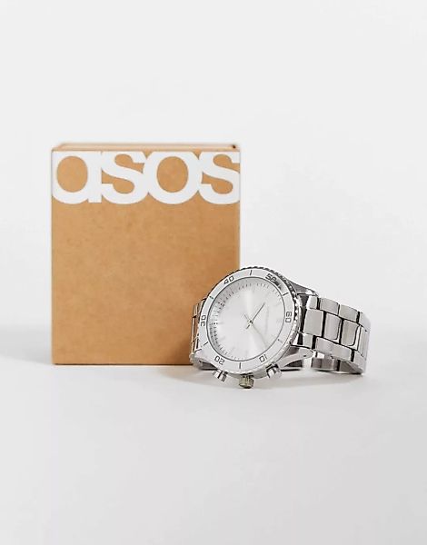 ASOS DESIGN – Silberfarbene Armbanduhr mit gotischen Ziffern günstig online kaufen
