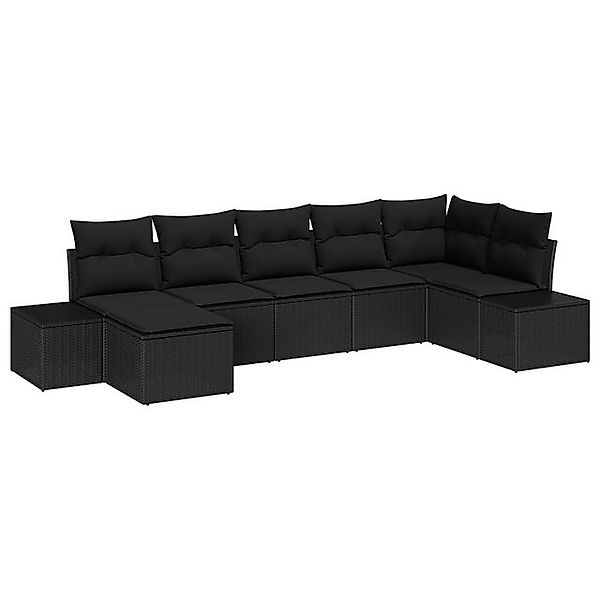 vidaXL Loungesofa 7-teiliges Garten-Sofa-Set mit Kissen Schwarz Poly-Rattan günstig online kaufen