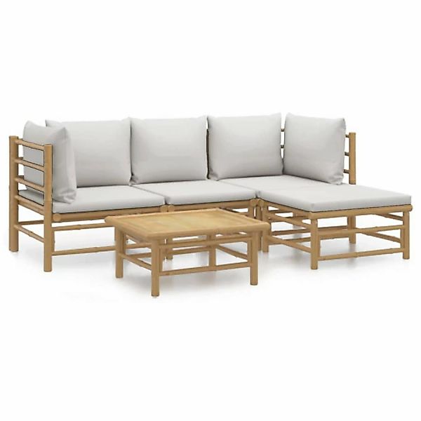 Vidaxl 5-tlg. Garten-lounge-set Mit Hellgrauen Kissen Bambus günstig online kaufen