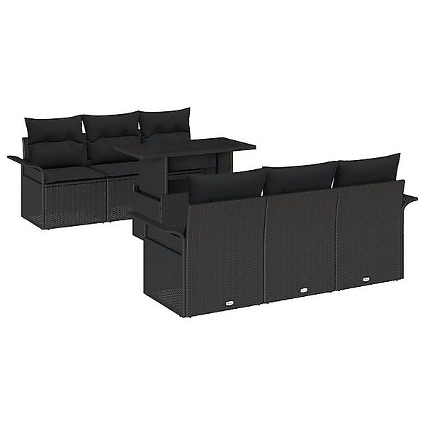 vidaXL Loungesofa 7-tlg. Garten-Sofagarnitur mit Kissen Schwarz Poly Rattan günstig online kaufen