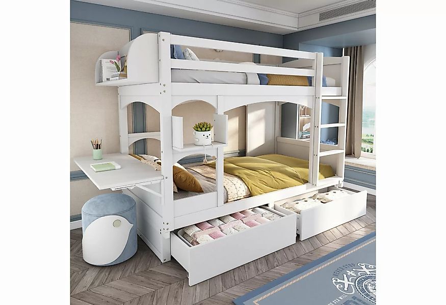 EXTSUD Etagenbett multifunktionales Kinderbett, mit klappbarem Schreibtisch günstig online kaufen