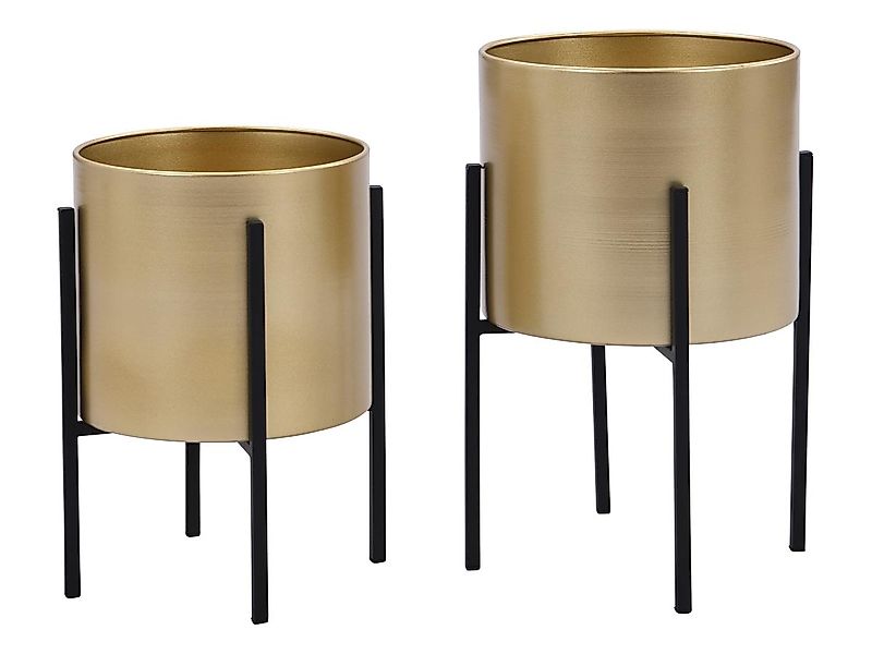 2er-Set - Übertöpfe mit Gestell - Metall - 25 x 39 & 23 x 35,5 -  Goldfarbe günstig online kaufen