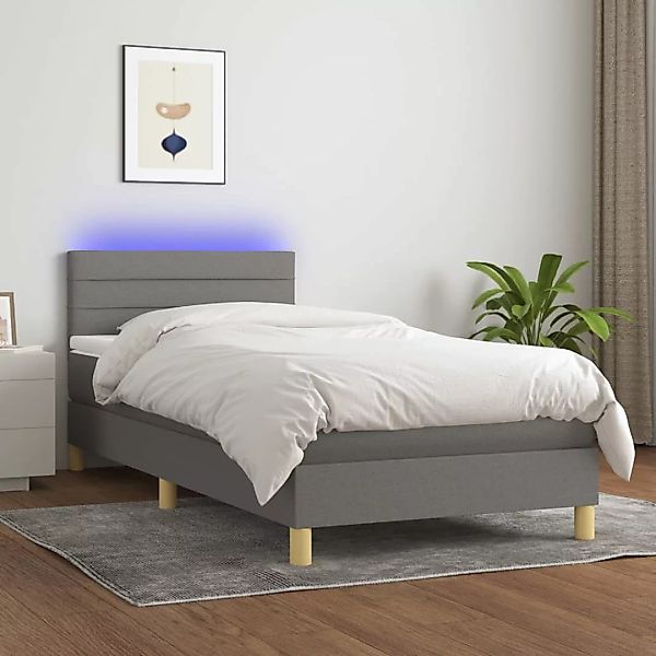 Vidaxl Boxspringbett Mit Matratze & Led Dunkelgrau 90x200 Cm Stoff günstig online kaufen