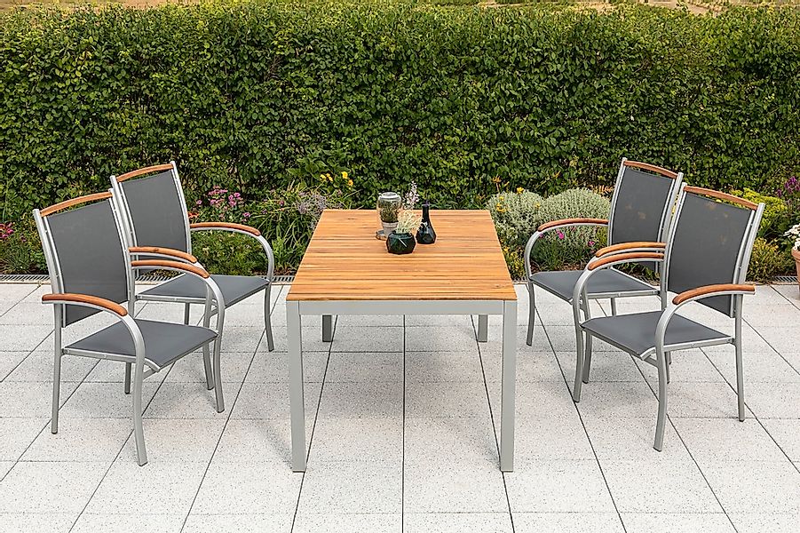 Merxx Siena Set 5-tlg. 4 Stapelsessel Gartentisch 150 x 90 cm günstig online kaufen