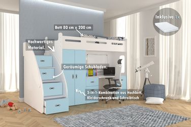 AJKmeble Hochbett Etagenbett 80x200cm mit Treppe, günstig online kaufen