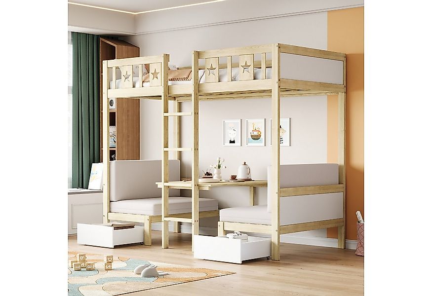 Flieks Etagenbett, Kinderbett 90x200cm mit umwandelbarem Unterbett und 2 Sc günstig online kaufen