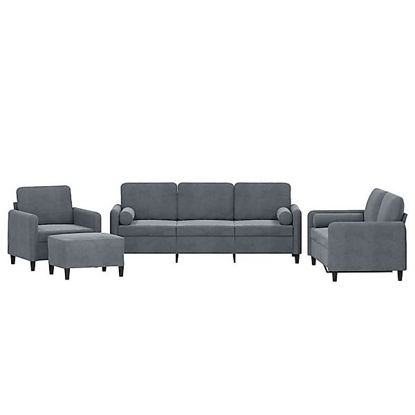 vidaXL Sofa, 4-tlg. Sofagarnitur mit Kissen Dunkelgrau Samt günstig online kaufen