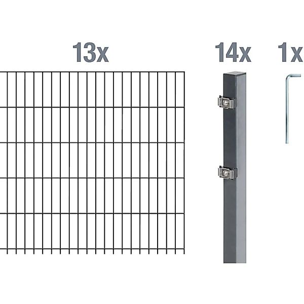 Metallzaun Grund-Set Doppelstabmatte verz. Anthrazit beschichtet 13x 2 m x günstig online kaufen