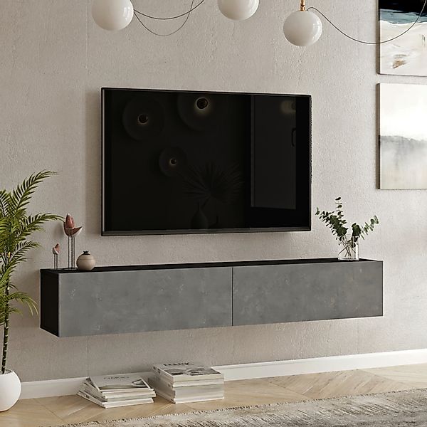 en.casa TV-Schrank »Lapinlahti« 180x31,5x29,5cm Schwarz/Betonoptik günstig online kaufen
