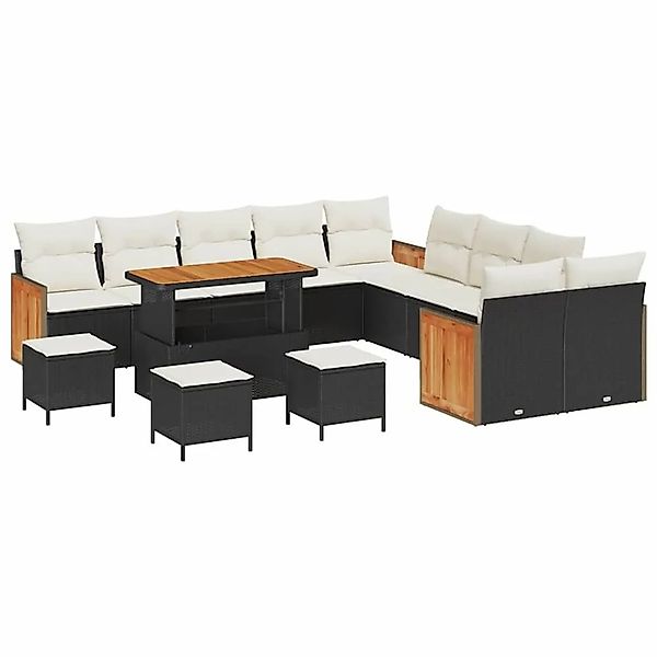 vidaXL Gartensofa-set mit Kissen 18-Tlg Schwarz und Creme Poly-Rattan 33653 günstig online kaufen