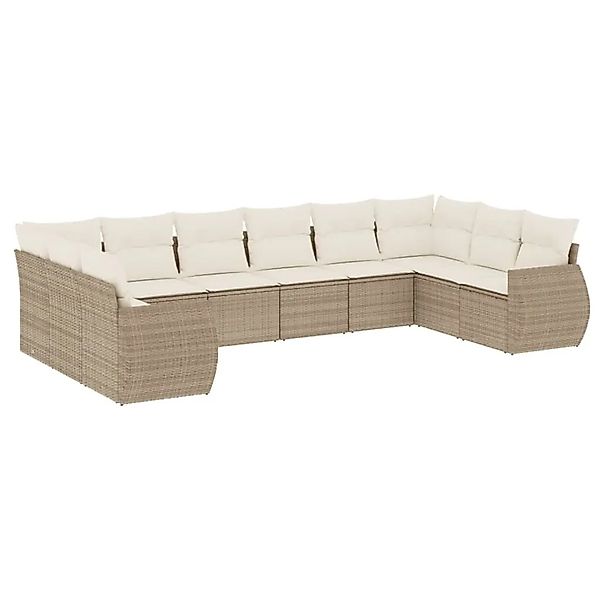 vidaXL 10-Tlg Garten-Sofagarnitur mit Kissen Beige Poly Rattan 3221867 günstig online kaufen