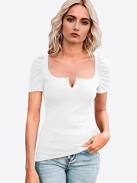 Imily Bela T-Shirt Damen Geripptes mit Puffärmeln Quadratischer Kragen und günstig online kaufen