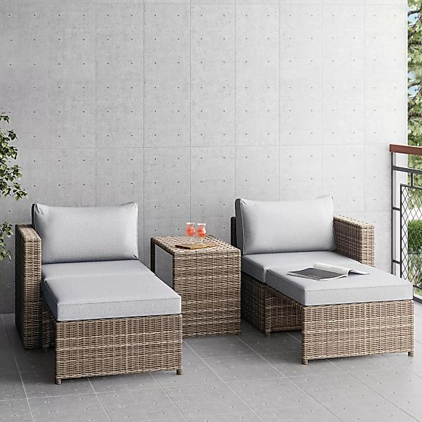 Balkonmöbel-Set Olea Mini 5-teilig Polyrattan Hellgrau günstig online kaufen