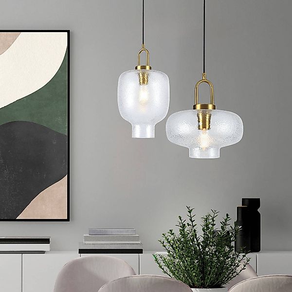 Pendellampe Oslo, Ø 23 cm, klar/goldfarben, Glas günstig online kaufen