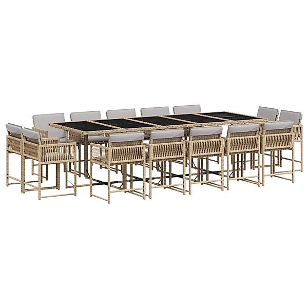 vidaXL 15-Tlg Garten-Essgruppe mit Kissen Beigemischung Poly Rattan 3211596 günstig online kaufen